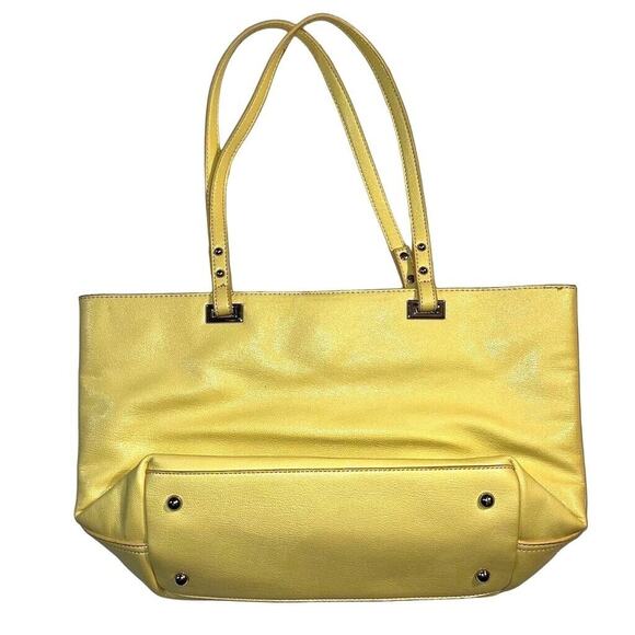 Nine West Ava Faux Leather Tote Bag Purse Floral Laser Cut Design Yellow Silver - Picture 5 of 14
